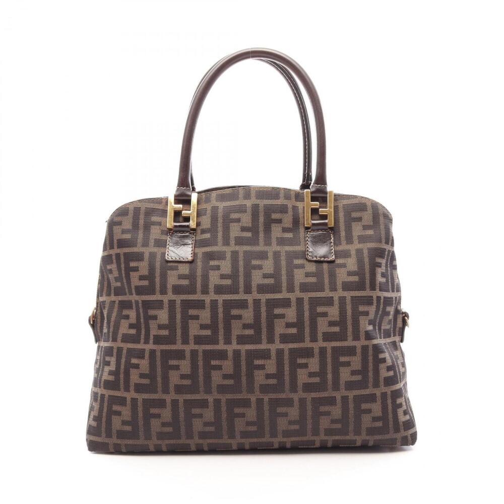 Fendi Zucca Tote Bag Handbag Canvas Leather Women's Brown/Black
